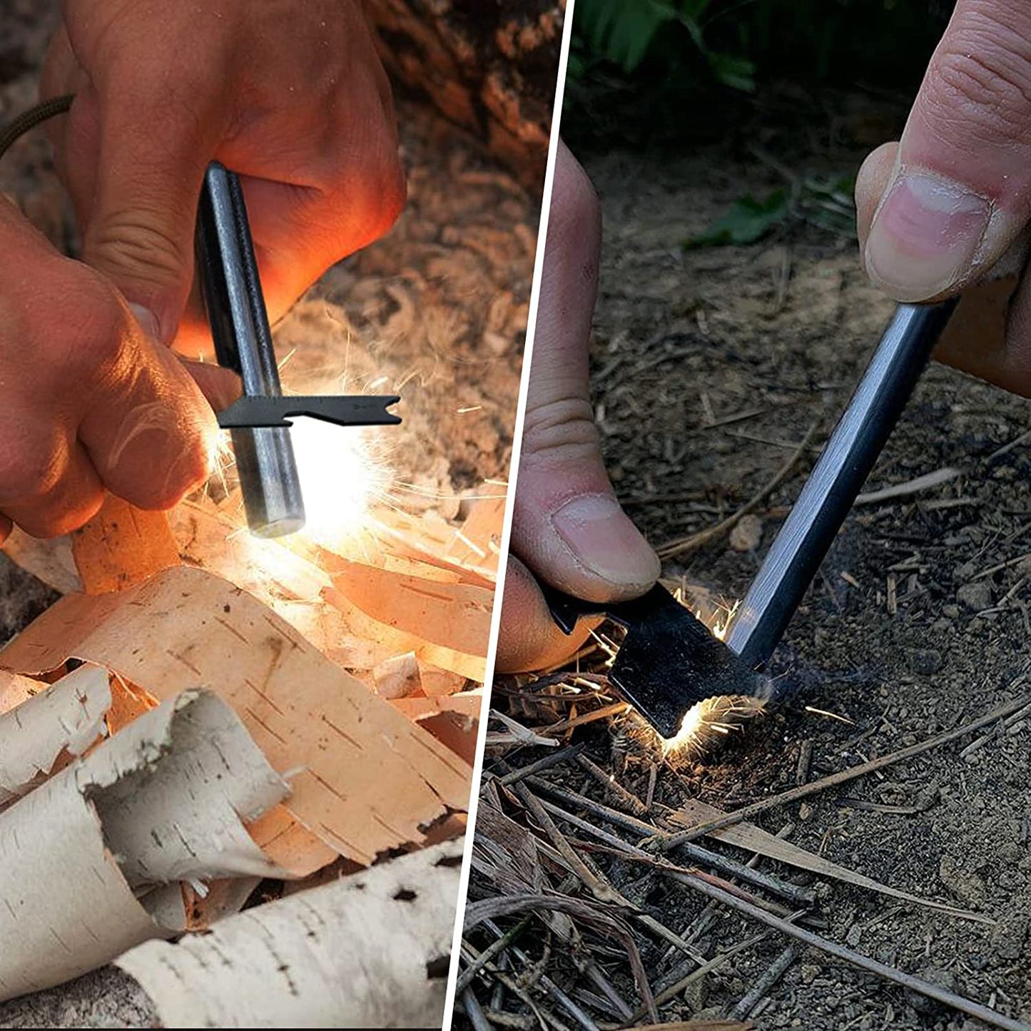 Ferro Rod Survival Tool Kit with Leather Lanyard, Multi-Tool Striker, Flint and Steel Igniter, and Tinder Rope for Camping, Hiking, and Emergency Preparedness