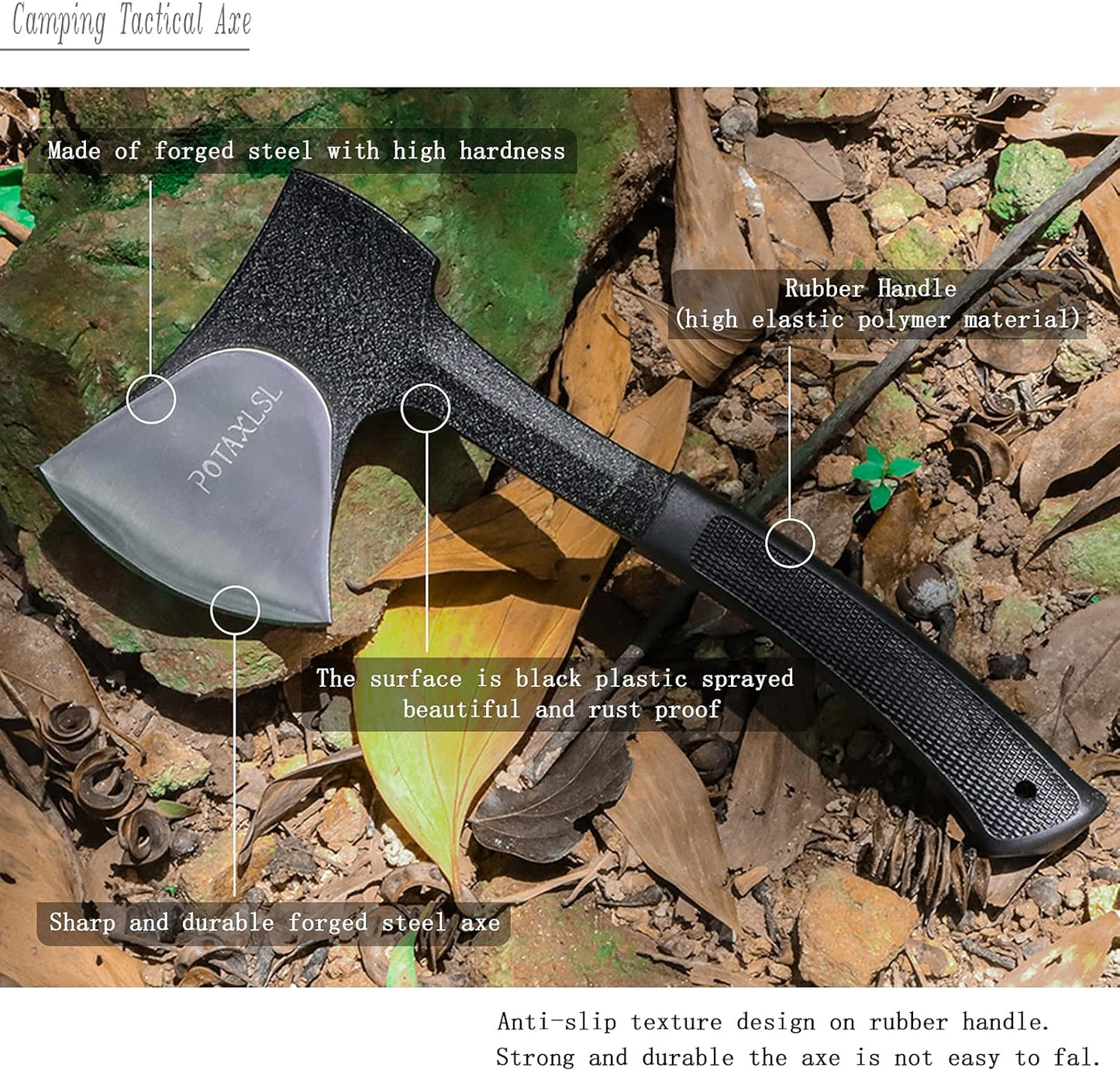 Camping Axe - 11" Portable Tactical Axe with Rope, Durable Stainless Steel Blade and Unbreakable Handle for Outdoor Survival and Crafting