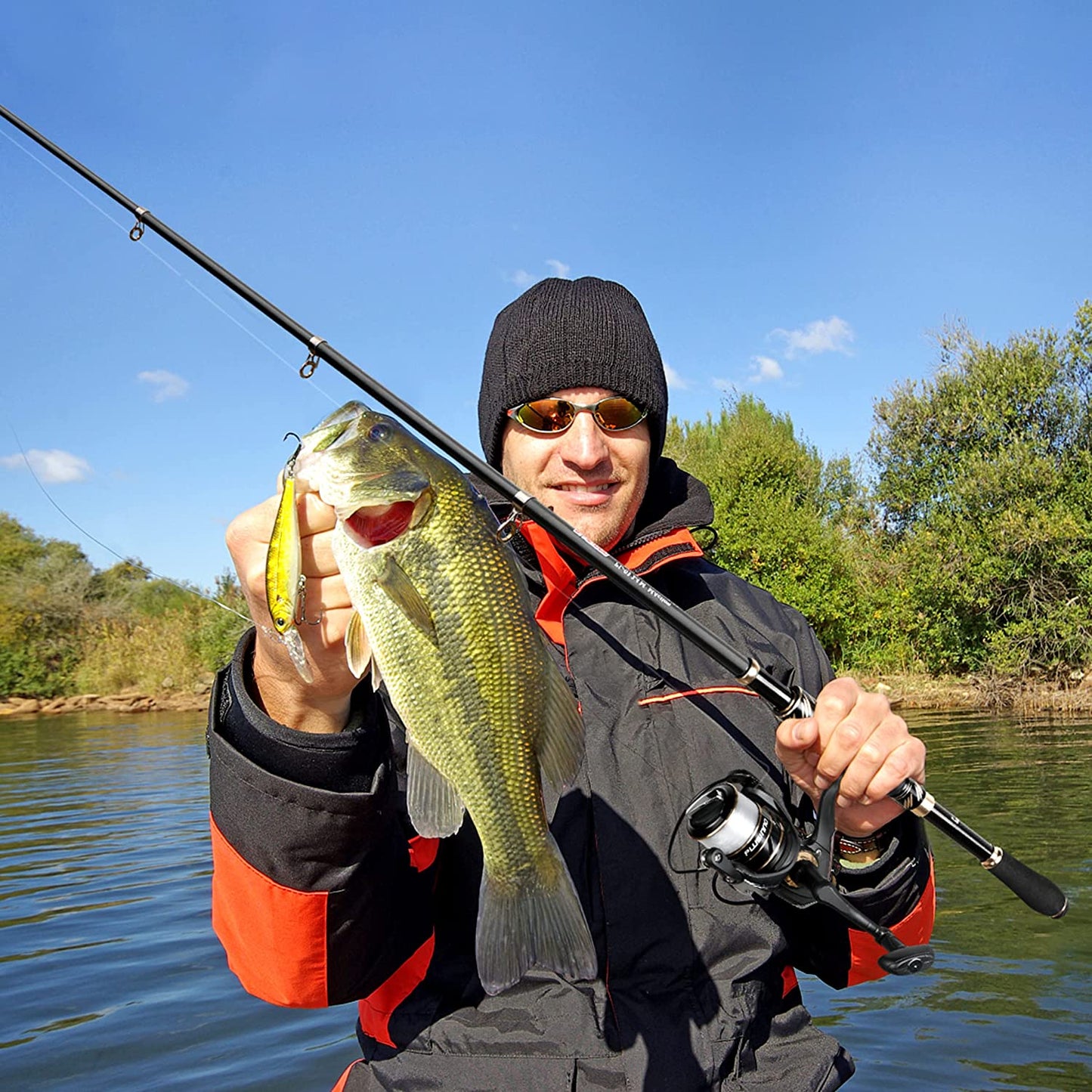 PLUSINNO Carbon Fiber Telescopic Fishing Rod and Reel Combo for Saltwater and Freshwater Fishing