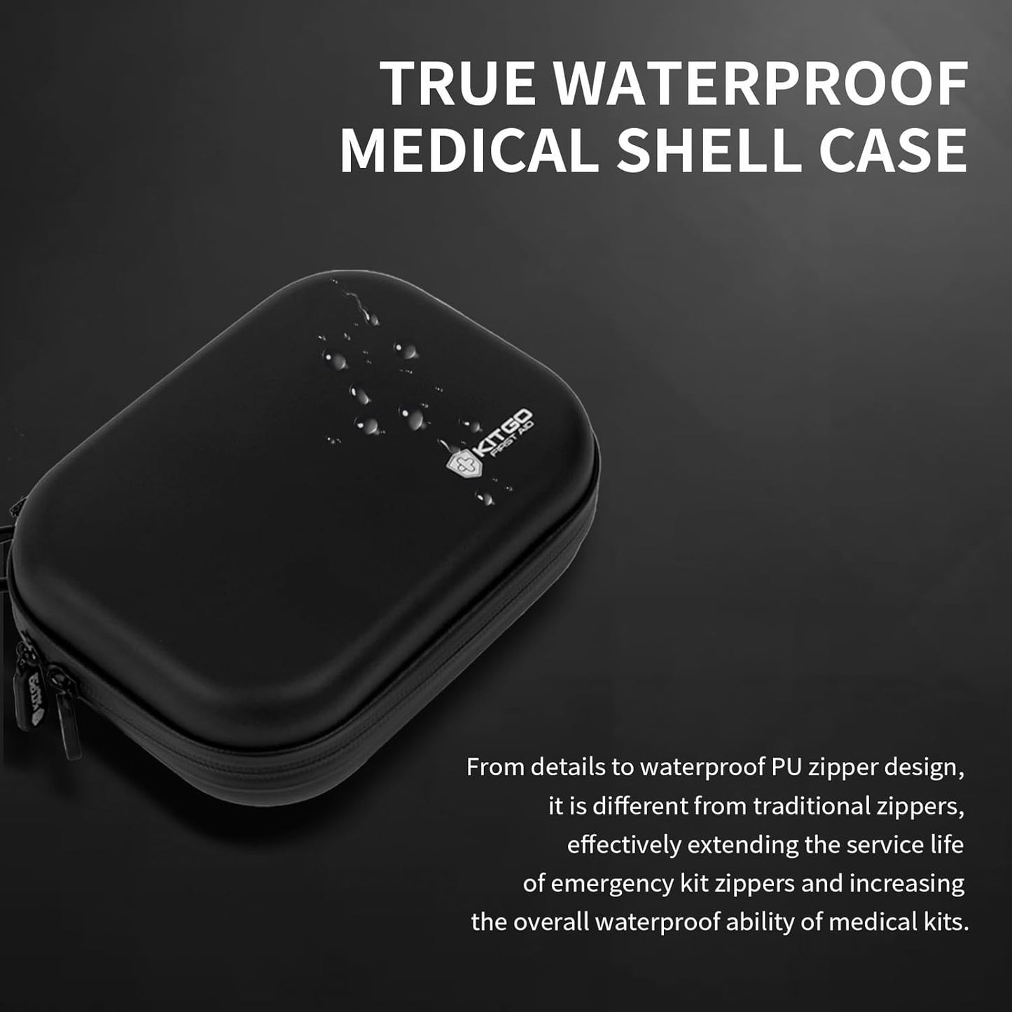 Kitgo Comprehensive First Aid Kit - 101 Essential Supplies in Waterproof EVA Case for Travel, Home, Sports, and Outdoor Activities (Black)