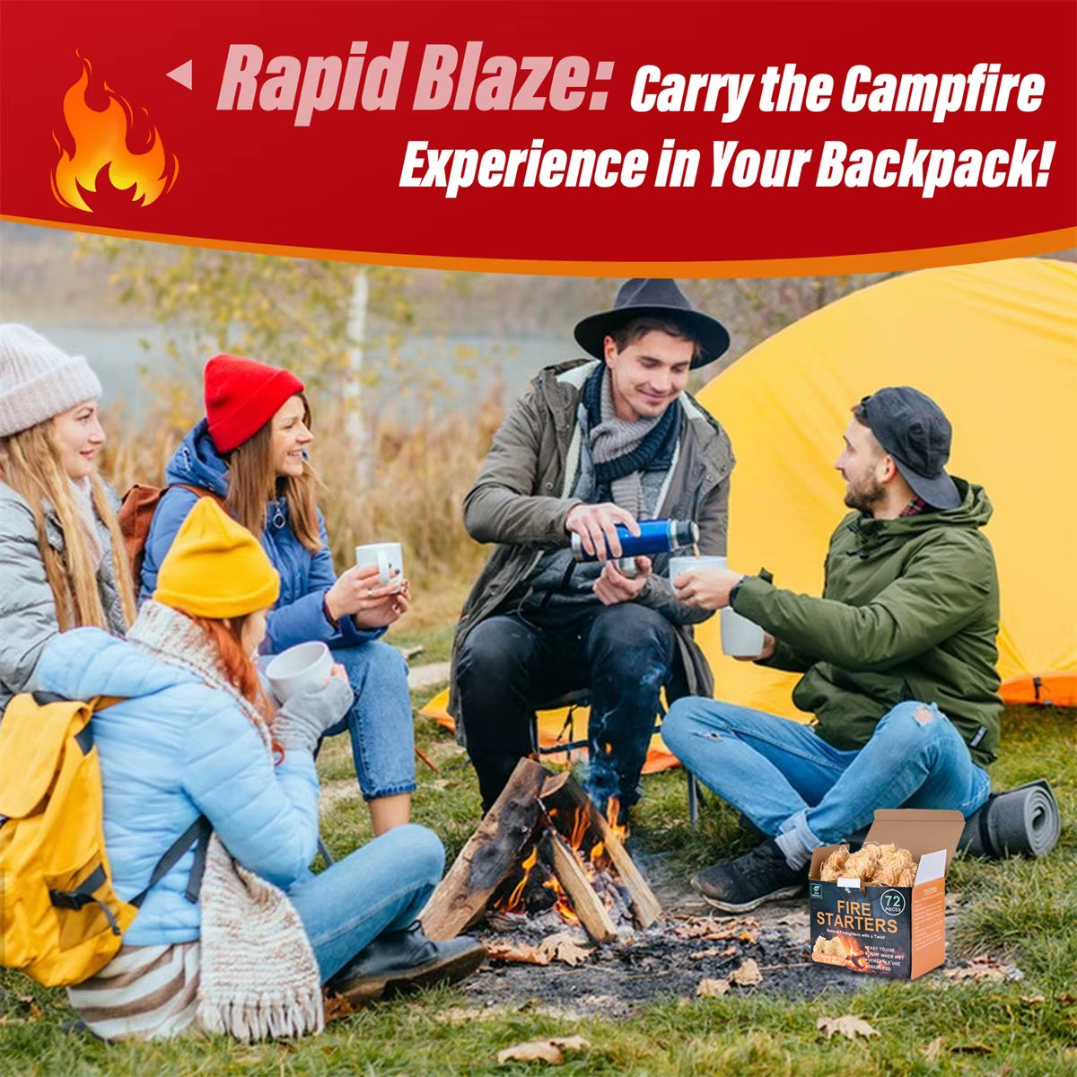 72-Piece Natural Charcoal Fire Starters for Quick Ignition - Ideal for Campfires, Pizza Ovens, BBQ Grills, and Smokers