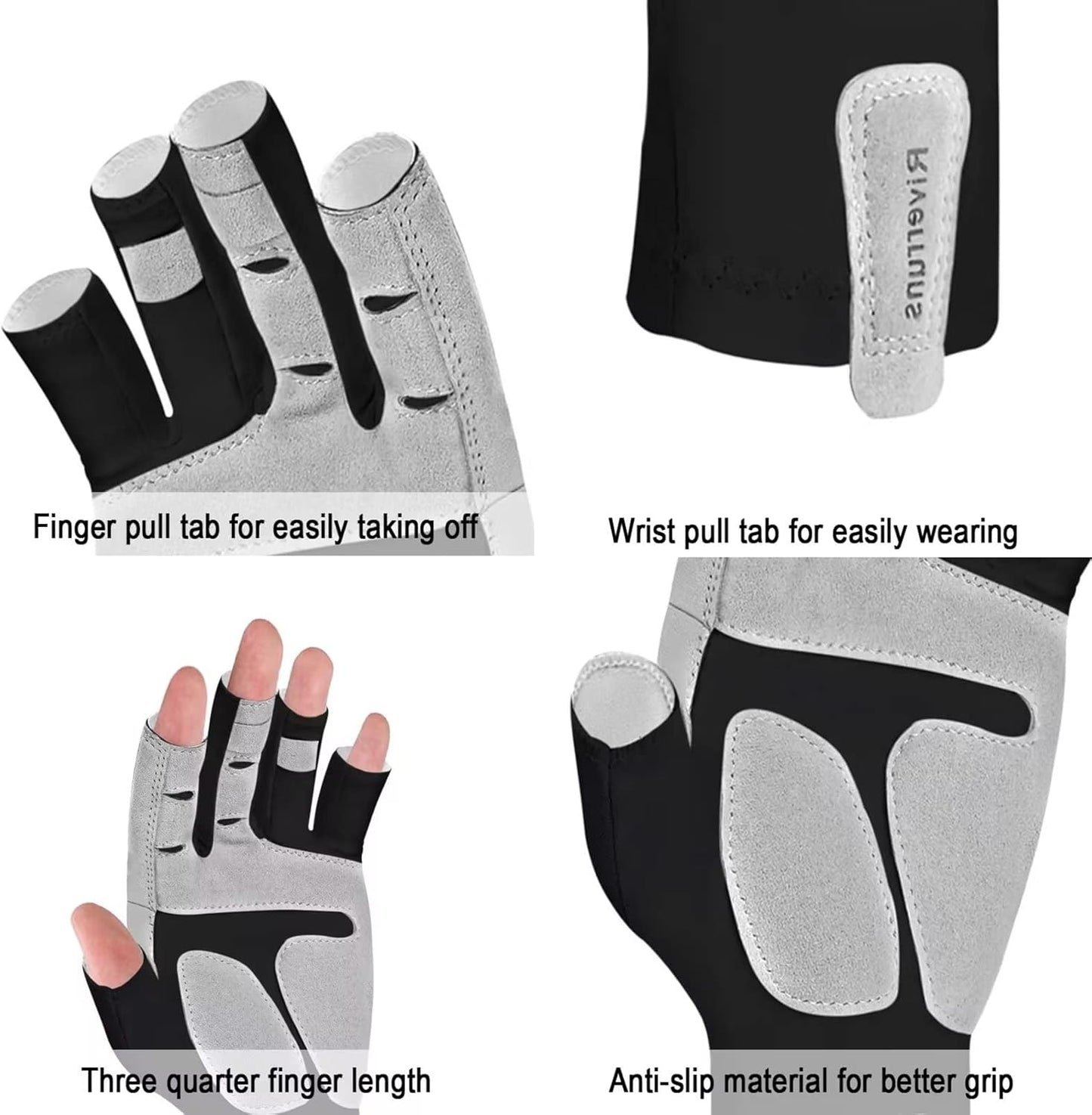Riverruns UPF 50+ Fingerless Fishing Gloves for UV Protection in Outdoor Activities such as Fishing, Boating, Kayaking, Hiking, Running, Cycling, and Driving for Men and Women