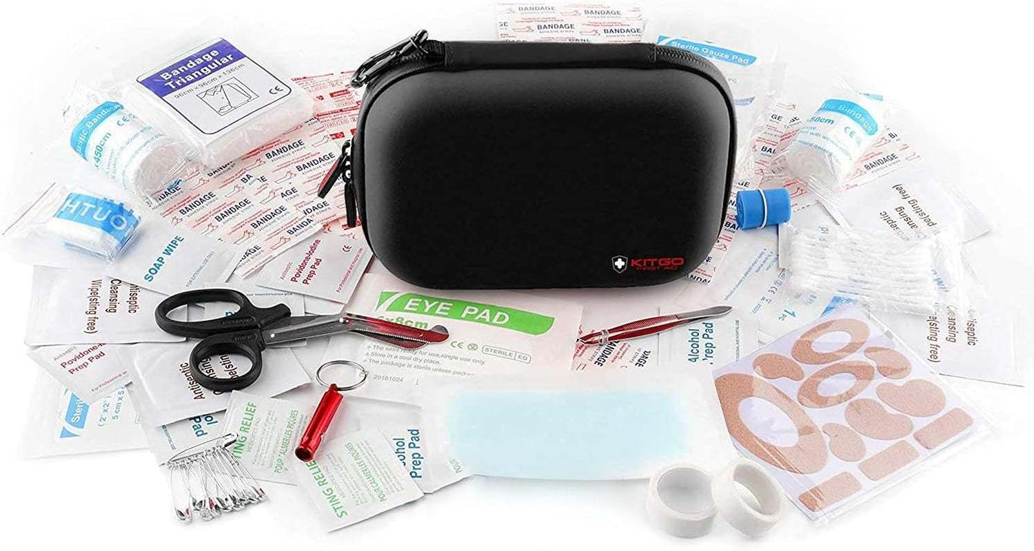 Kitgo Comprehensive First Aid Kit - 101 Essential Supplies in Waterproof EVA Case for Travel, Home, Sports, and Outdoor Activities (Black)