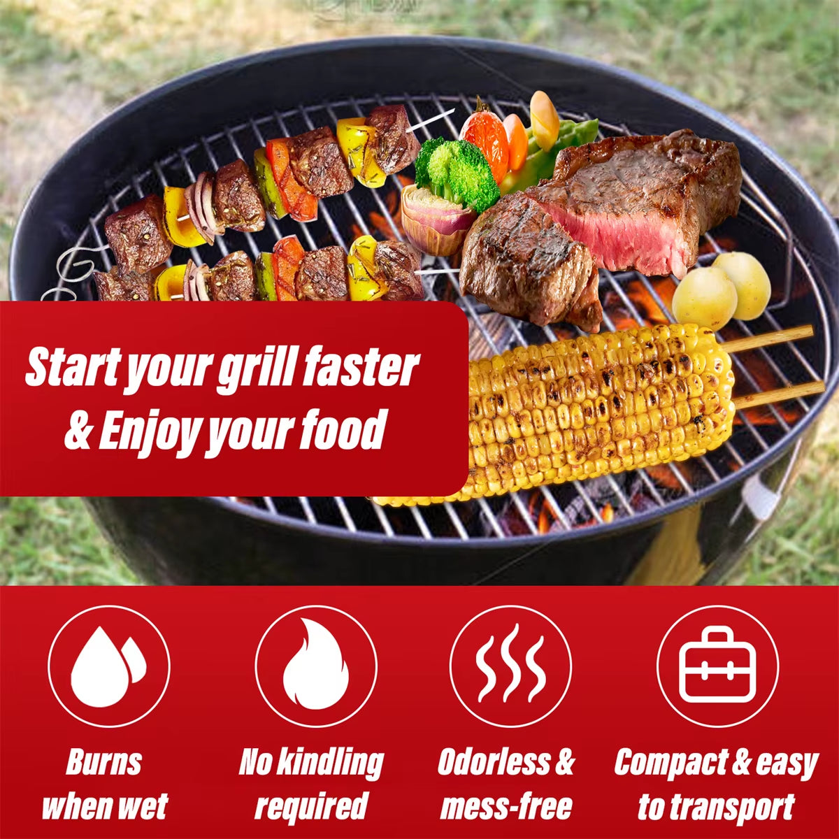72-Piece Natural Charcoal Fire Starters for Quick Ignition - Ideal for Campfires, Pizza Ovens, BBQ Grills, and Smokers