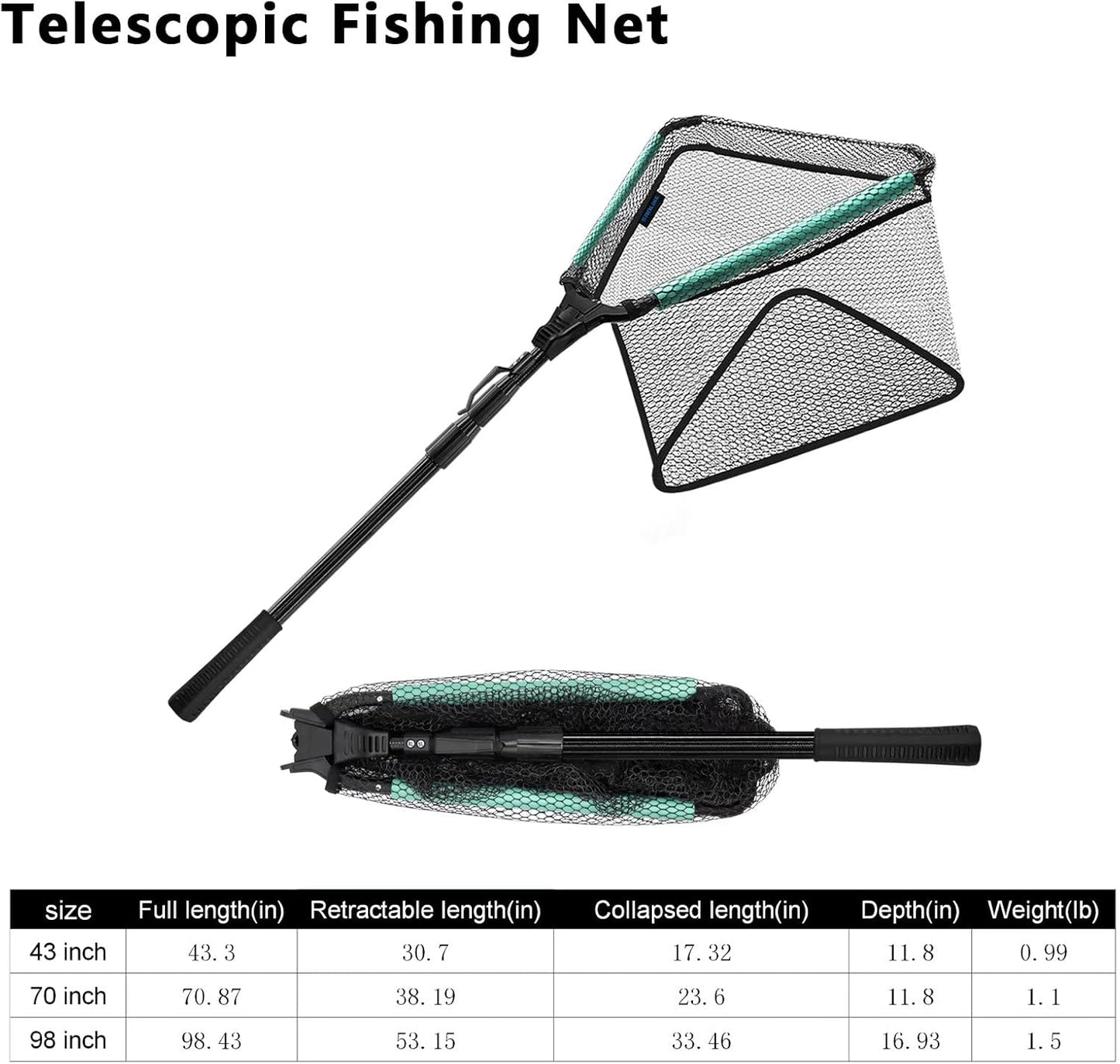 KOMCLUB Telescoping Floating Fishing Net with Rubber Coated Mesh for Easy Catch and Release in Freshwater and Saltwater - Ideal for All Ages