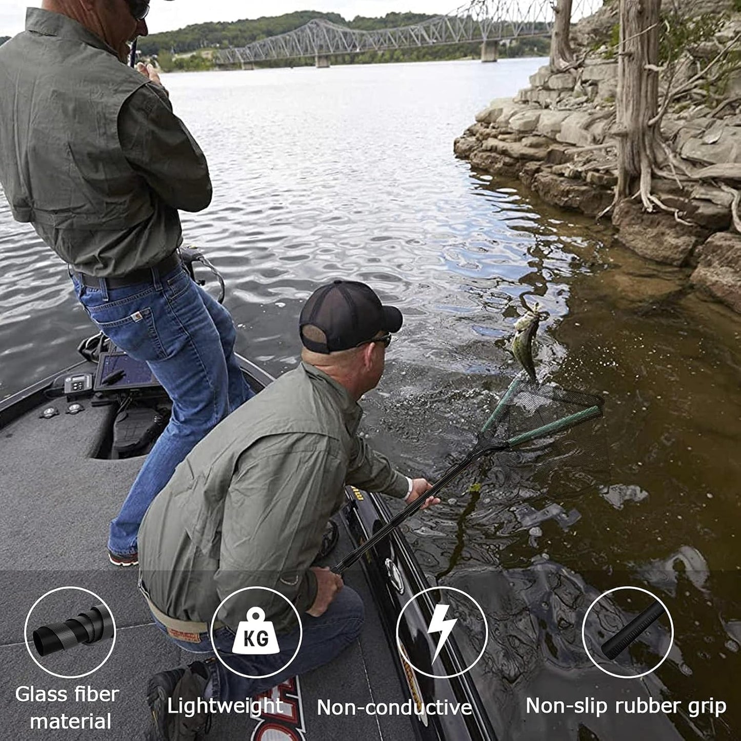 KOMCLUB Telescoping Floating Fishing Net with Rubber Coated Mesh for Easy Catch and Release in Freshwater and Saltwater - Ideal for All Ages