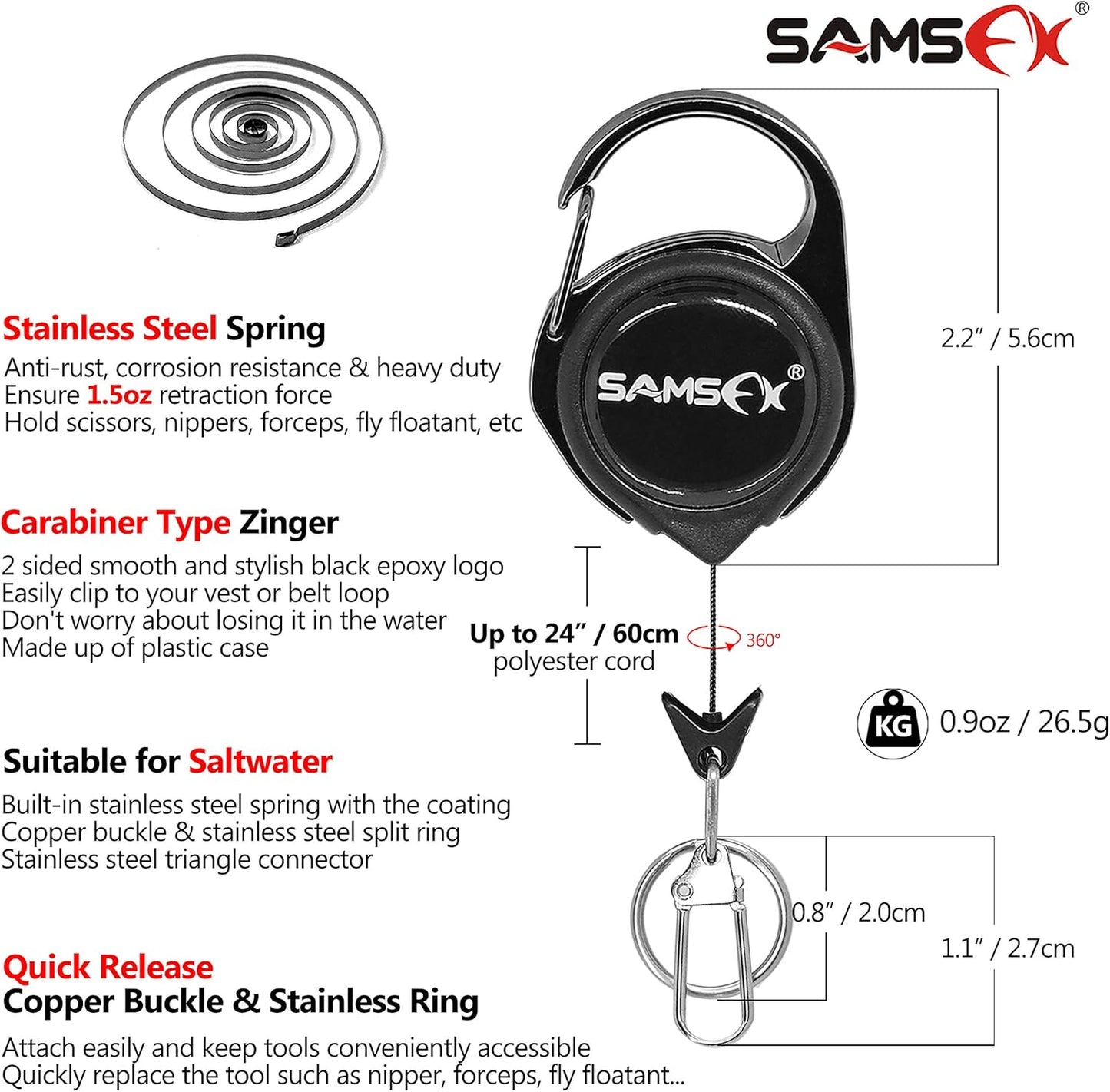 SAMSFX Multifunctional Fishing Knot Tying Tool and Nippers with Retractor for Quick Knot Tying on Hooks, Lures, and Flies