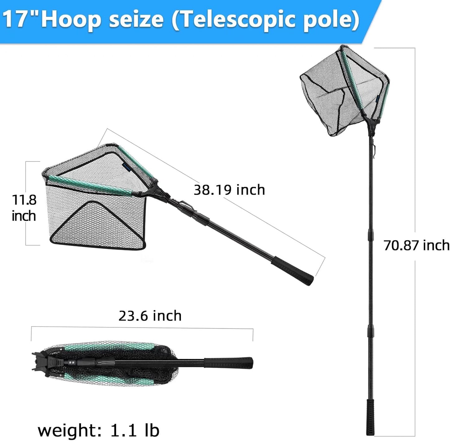 KOMCLUB Telescoping Floating Fishing Net with Rubber Coated Mesh for Easy Catch and Release in Freshwater and Saltwater - Ideal for All Ages
