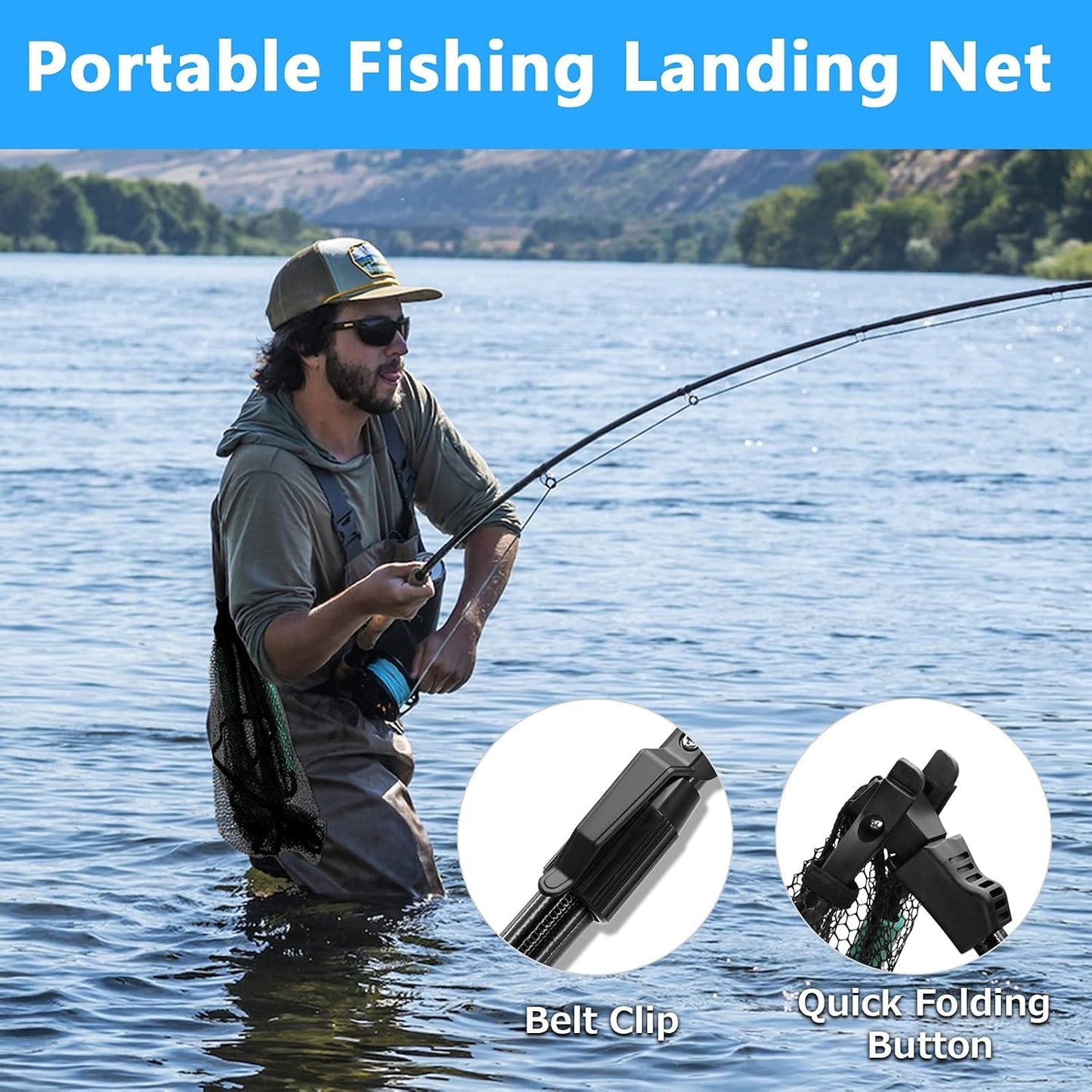 KOMCLUB Telescoping Floating Fishing Net with Rubber Coated Mesh for Easy Catch and Release in Freshwater and Saltwater - Ideal for All Ages