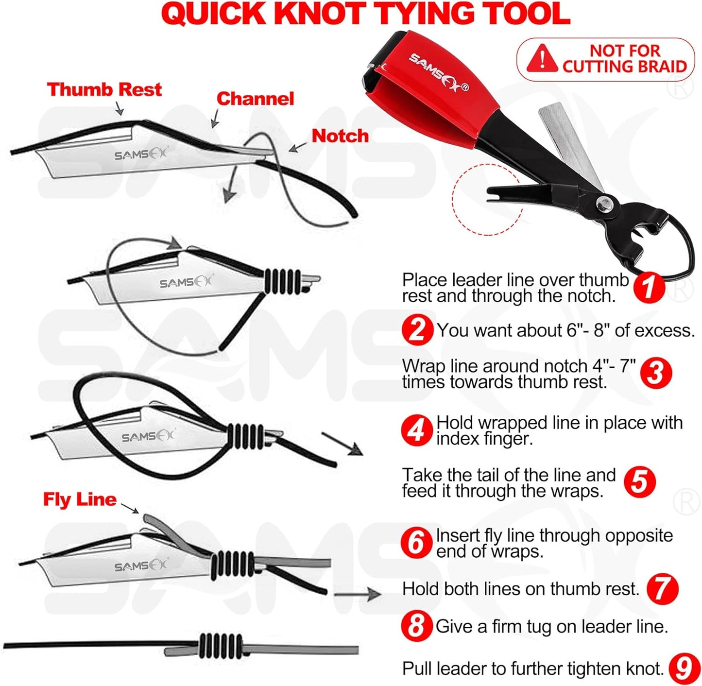 SAMSFX Multifunctional Fishing Knot Tying Tool and Nippers with Retractor for Quick Knot Tying on Hooks, Lures, and Flies