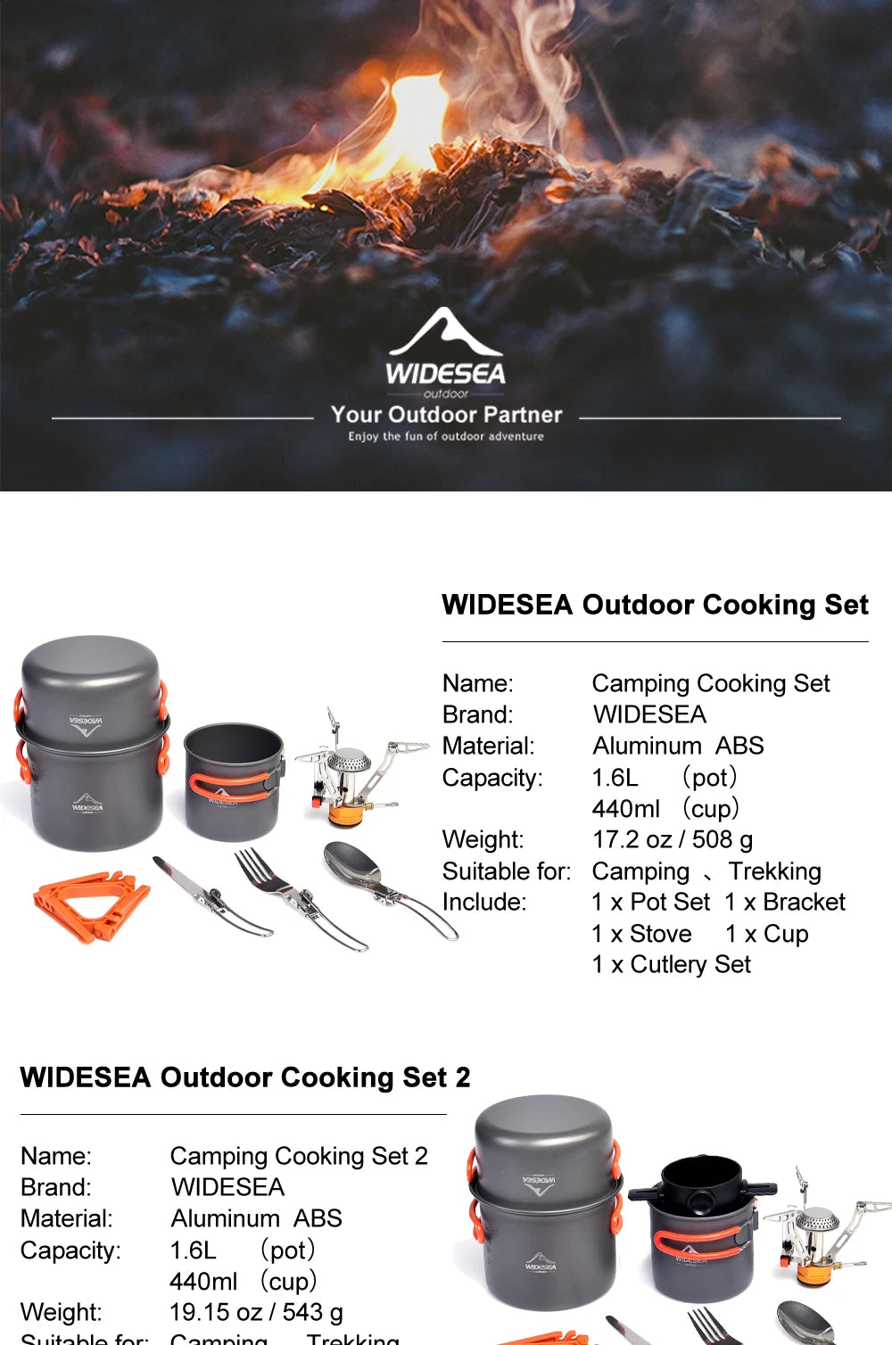 Widesea Camping Cookware Set w/stove
