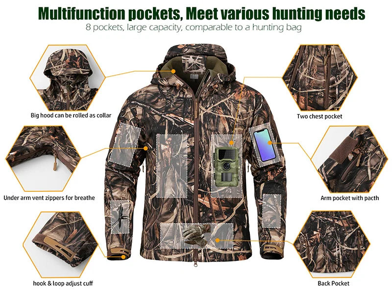 Silent Soft Shell Camouflage Hunting Jacket