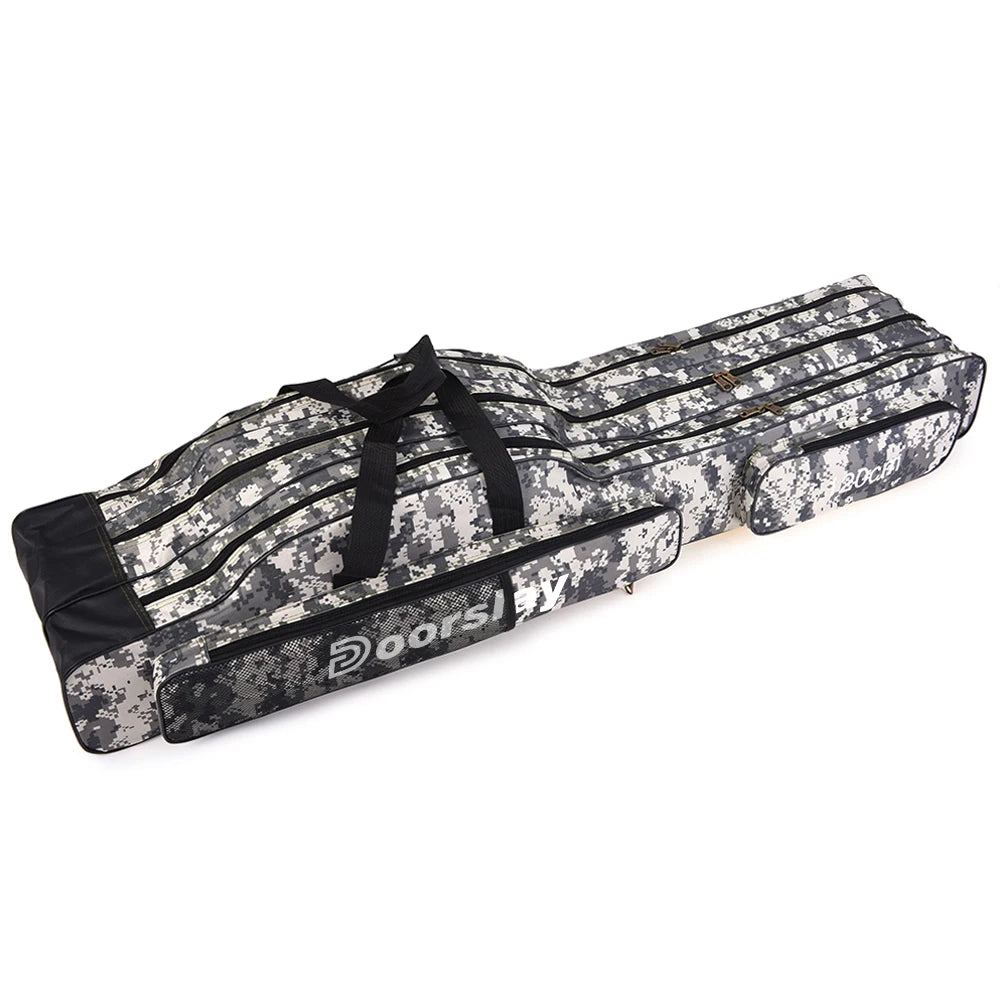 Doorslay 3 Layers Fishing Bag Portable Folding Fishing Rod Reel Bag Fishing Tackle Carry Case Travel Storage Bag Fishing Goods