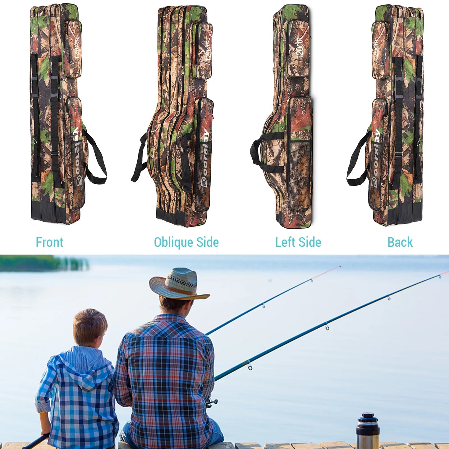Doorslay 3 Layers Fishing Bag Portable Folding Fishing Rod Reel Bag Fishing Tackle Carry Case Travel Storage Bag Fishing Goods