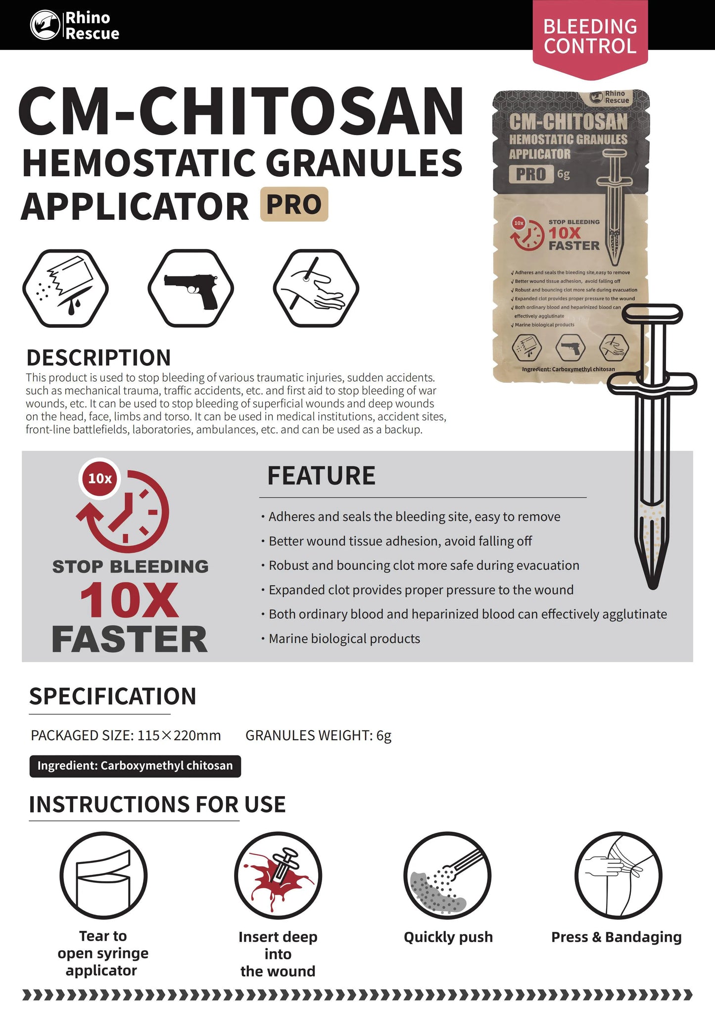 RHINO RESCUE Chitosan Hemostatic Powder (Quick Clot bleeding control)