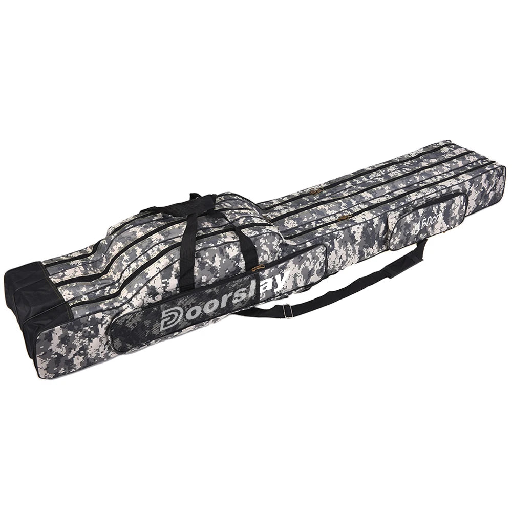 Doorslay 3 Layers Fishing Bag Portable Folding Fishing Rod Reel Bag Fishing Tackle Carry Case Travel Storage Bag Fishing Goods