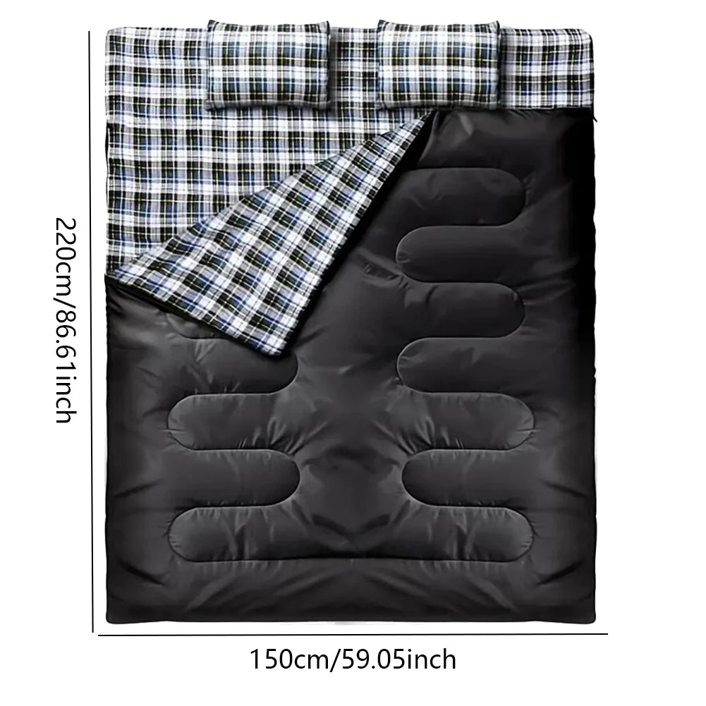 Double Sleeping Bag, For Two Adults (with 2 Pillows)