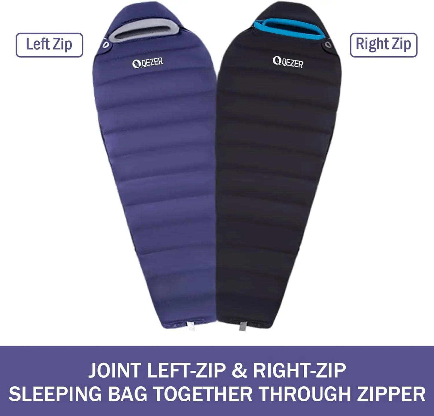 QEZER High Performance Sleeping Bag - Rated at 0°F (with Compression Sack)