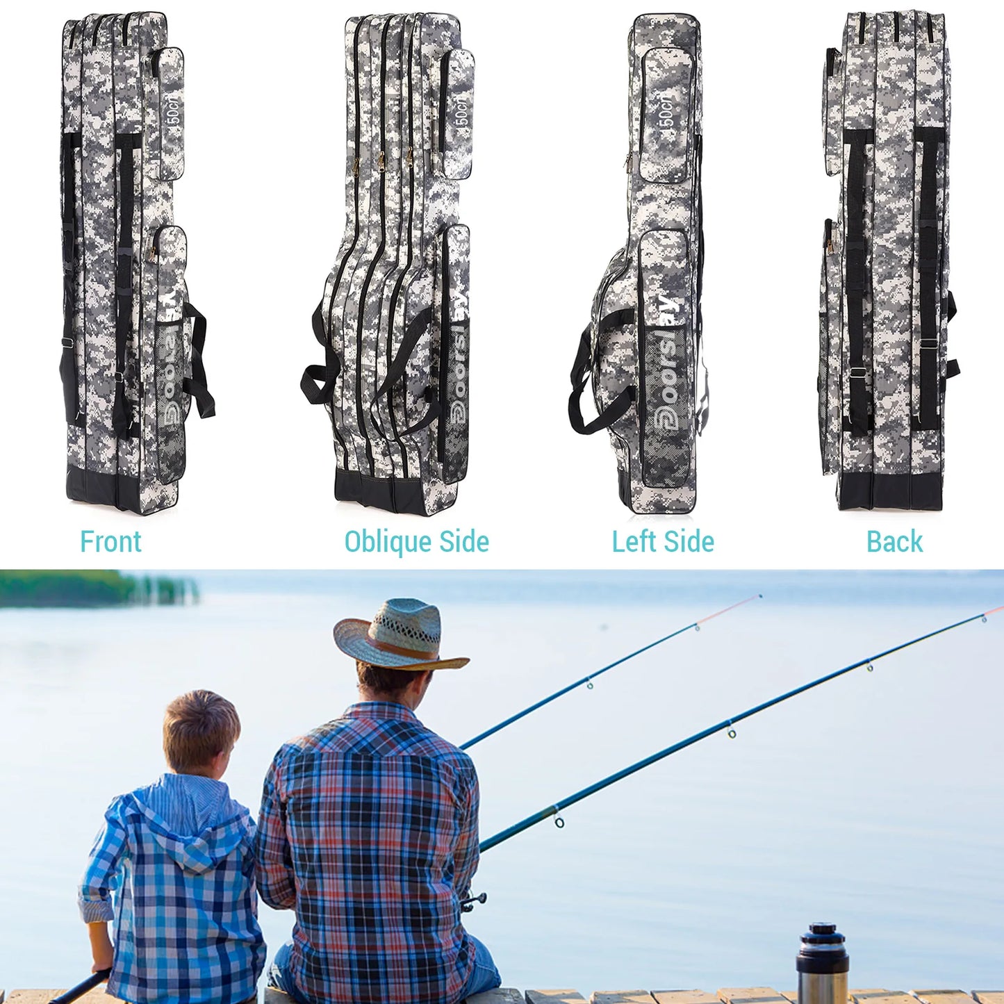 Doorslay 3 Layers Fishing Bag Portable Folding Fishing Rod Reel Bag Fishing Tackle Carry Case Travel Storage Bag Fishing Goods