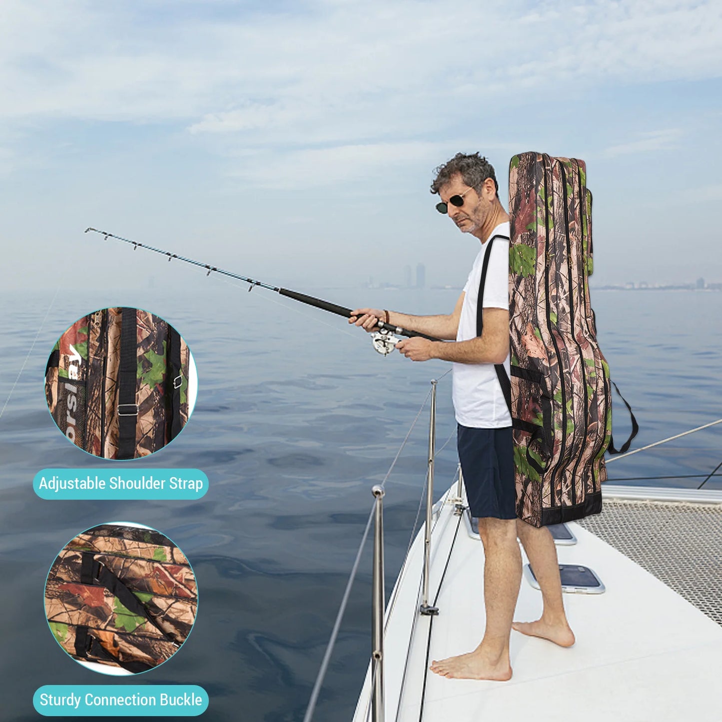 Doorslay 3 Layers Fishing Bag Portable Folding Fishing Rod Reel Bag Fishing Tackle Carry Case Travel Storage Bag Fishing Goods