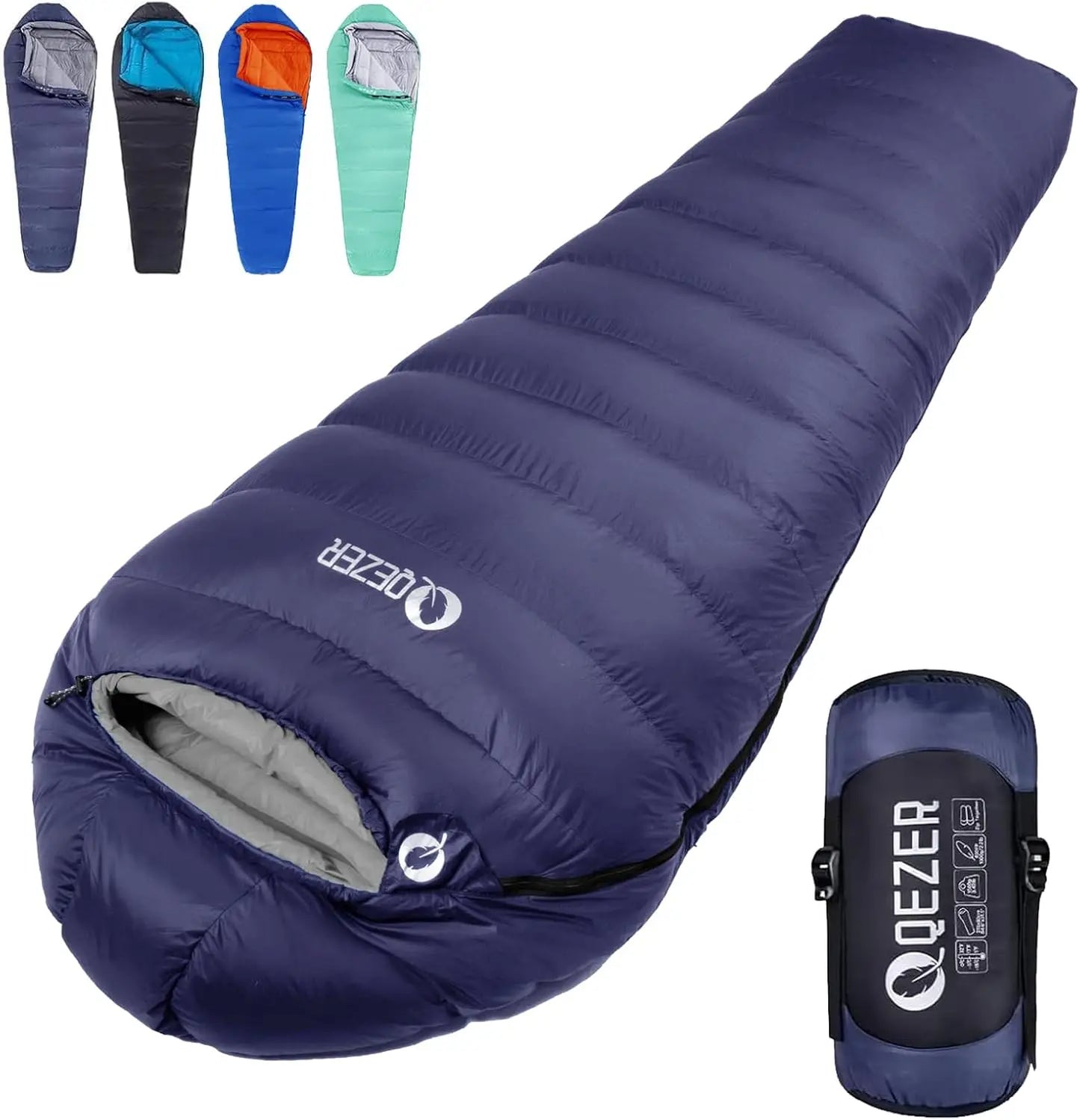 QEZER High Performance Sleeping Bag - Rated at 0°F (with Compression Sack)