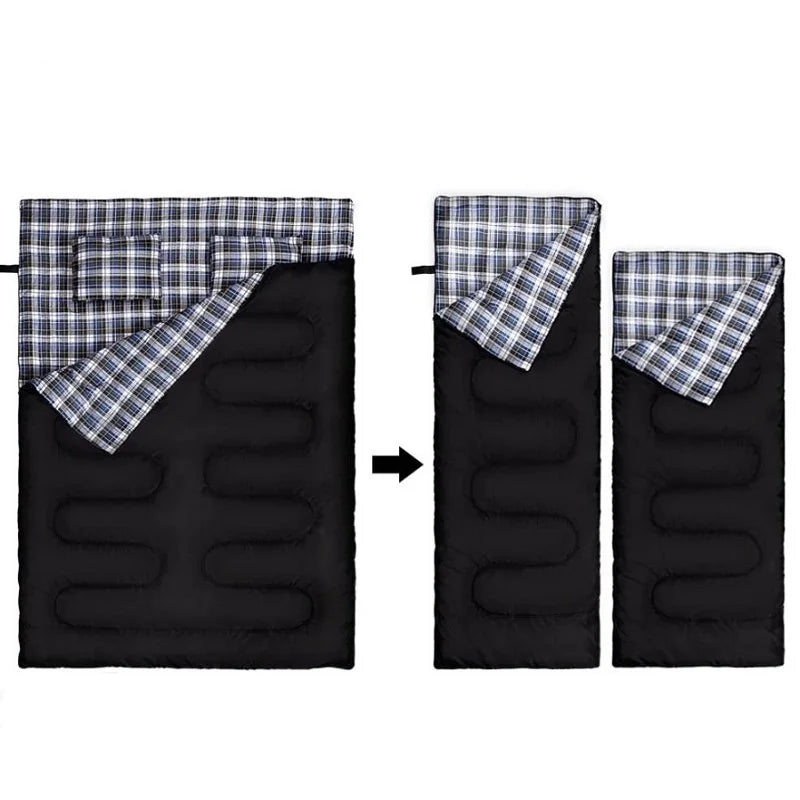 Double Sleeping Bag, For Two Adults (with 2 Pillows)