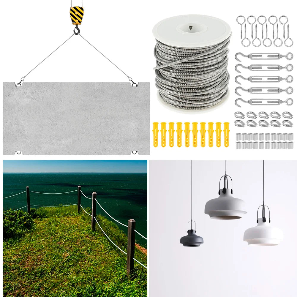 15/30m Stainless Steel Cable Rope Kits, Heavy Duty