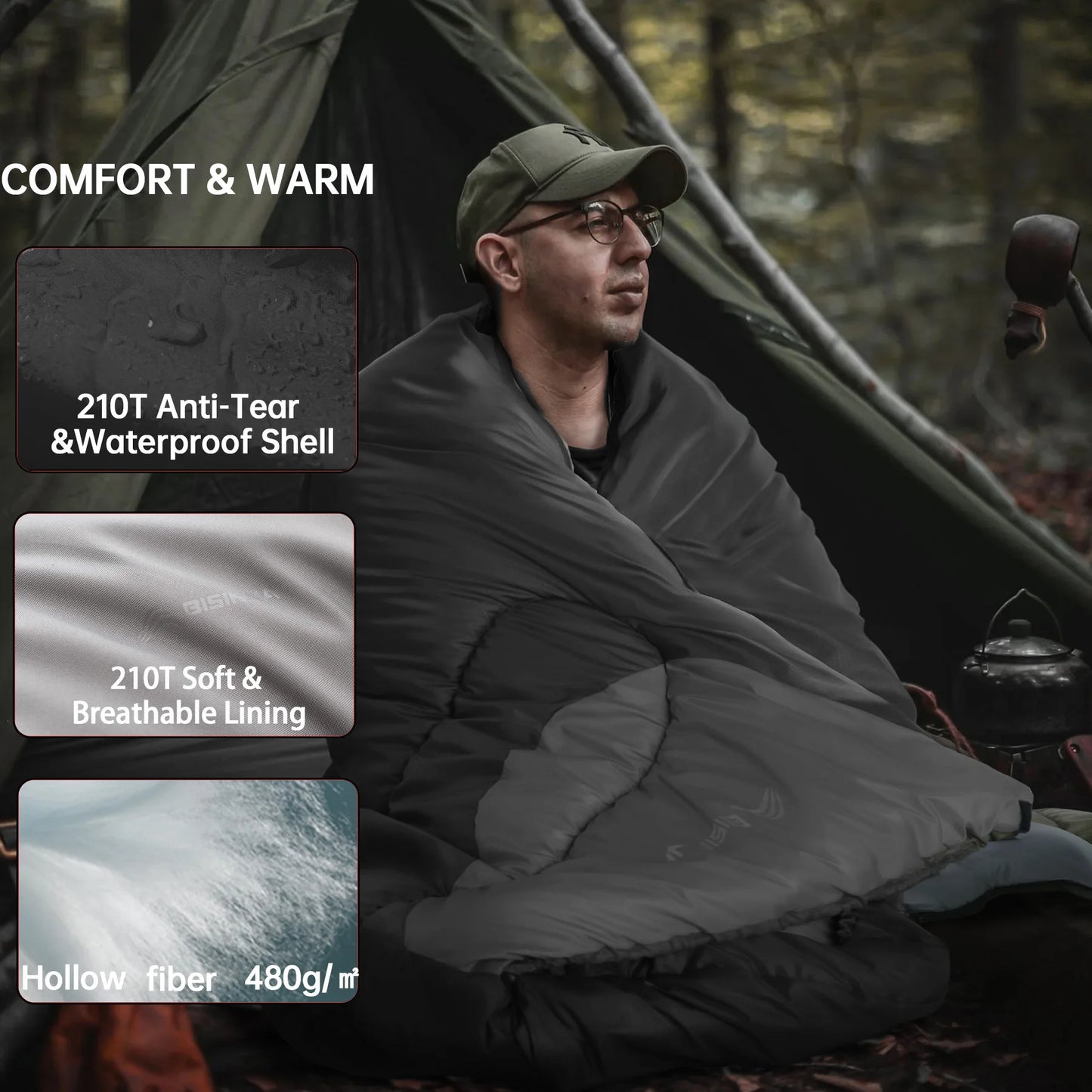 BISINNA Outdoor Ultralight Camping Sleeping Bag, cold weather -32F