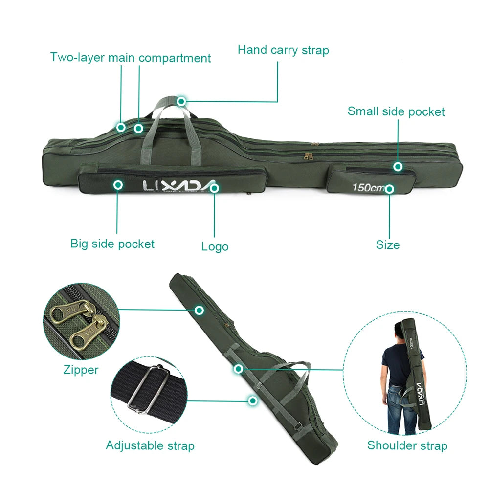 Lixada 170cm Fishing Bag Portable Folding Fishing Rod Reel Bags Fishing Pole Gear Tackle Tool Carry Case Carrier Storage