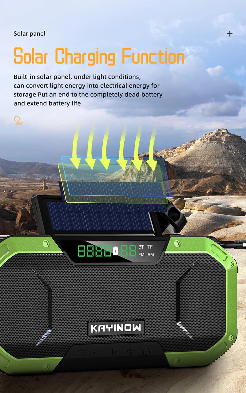 KAYINOW Portable Emergency Solar Hand Crank Radio 5000mAh Power Bank Cranker Flash Light Camping Survival Kit Radio ערכת חירום