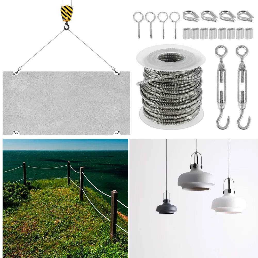 15/30m Stainless Steel Cable Rope Kits, Heavy Duty