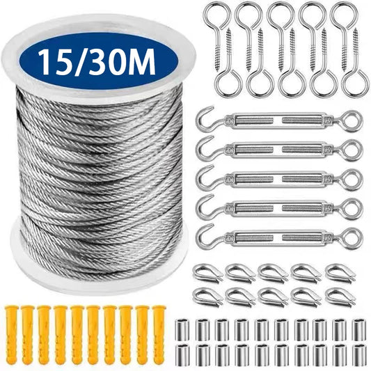 15/30m Stainless Steel Cable Rope Kits, Heavy Duty