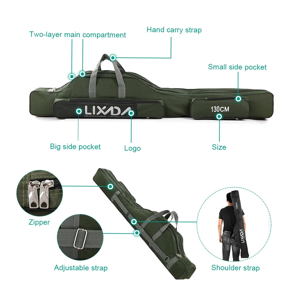 Lixada 170cm Fishing Bag Portable Folding Fishing Rod Reel Bags Fishing Pole Gear Tackle Tool Carry Case Carrier Storage