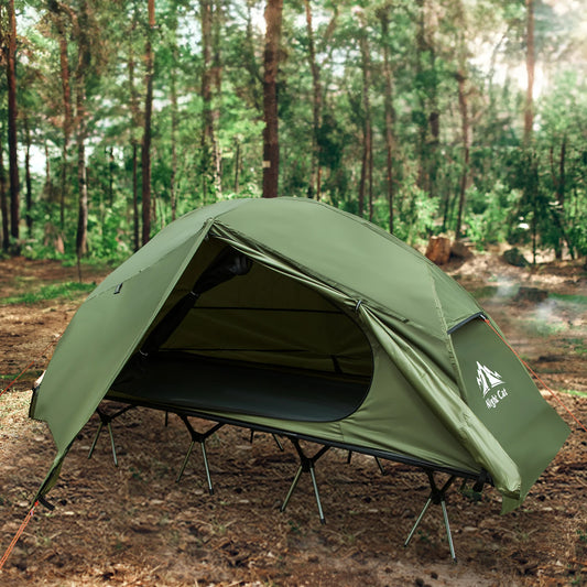 Night Cat Camping Cot Tent, Waterproof 1-Person Off-Ground Combo w/Cot Bed