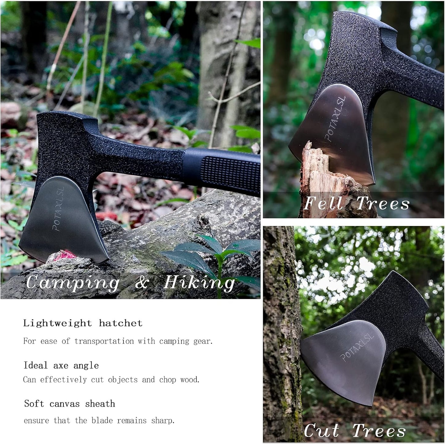 Camping Axe - 11" Portable Tactical Axe with Rope, Durable Stainless Steel Blade and Unbreakable Handle for Outdoor Survival and Crafting