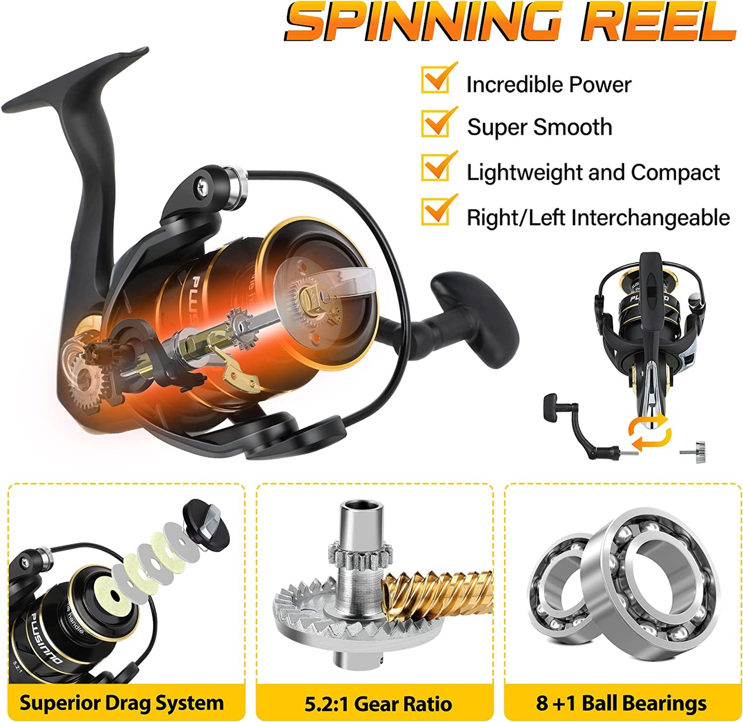 PLUSINNO Carbon Fiber Telescopic Fishing Rod and Reel Combo for Saltwater and Freshwater Fishing