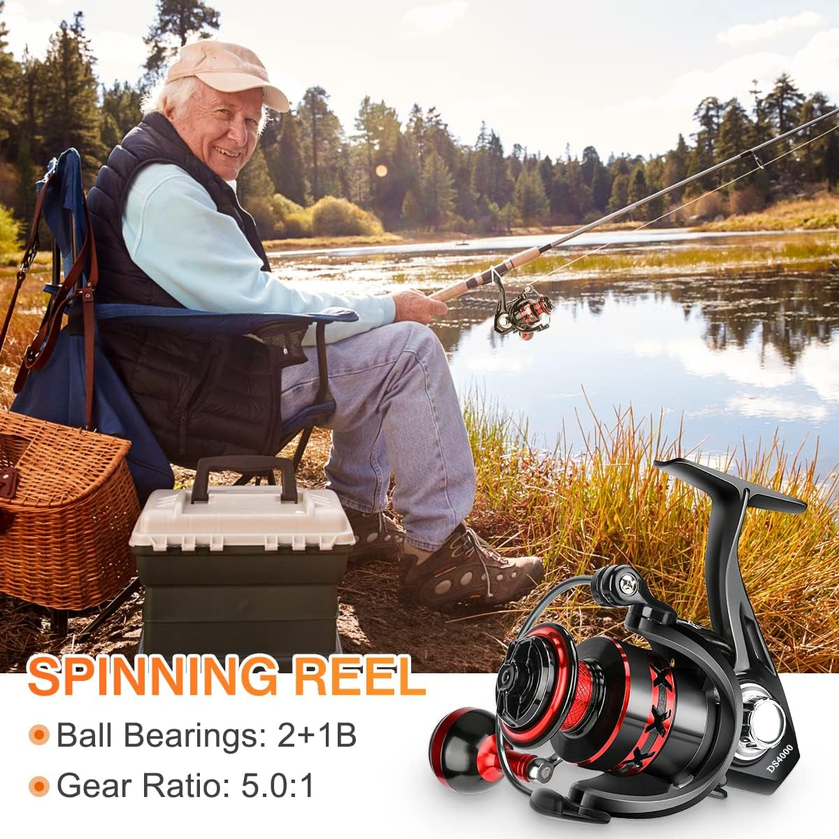 Lightweight Metal Spinning Reel for Freshwater and Saltwater Fishing, High-Speed Ultralight Trout Reel with 2+1 Ball Bearings, Left/Right Handle (Model 4000)