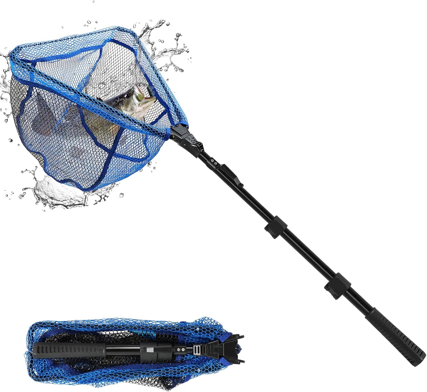SANLIKE Telescoping Fishing Landing Net with Rubber Coated Netting and Adjustable Handle (37-98.4 Inches) for Easy Fish Catch and Release, Ideal for All Ages