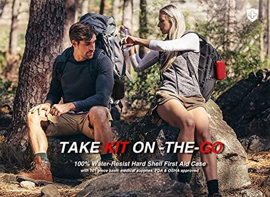 Kitgo Comprehensive First Aid Kit - 101 Essential Supplies in Waterproof EVA Case for Travel, Home, Sports, and Outdoor Activities (Black)