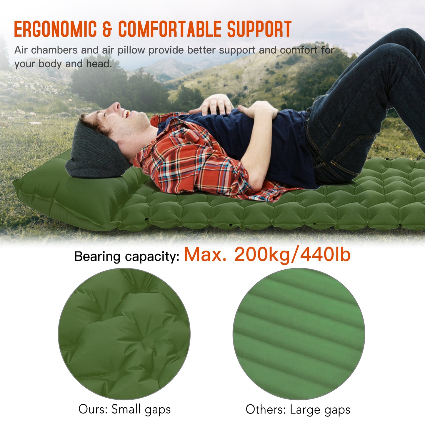 Camping Sleeping Pad with Pillow and Built-in Pump