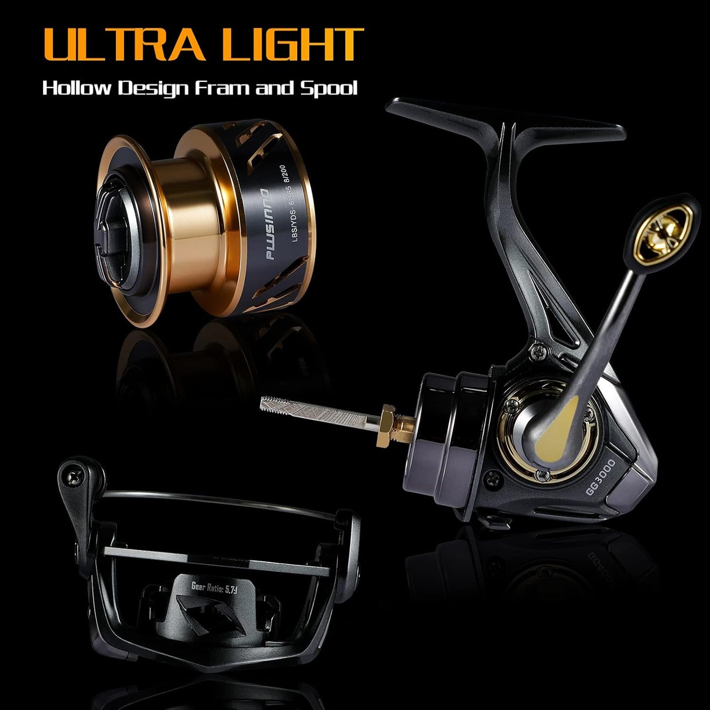 PLUSINNO GG High-Speed Spinning Reel with 5.1:1-5.7:1 Gear Ratio, 22-30 LB Drag System, 9+1BB Ultra Smooth Performance, Lightweight Design for Freshwater and Saltwater Fishing