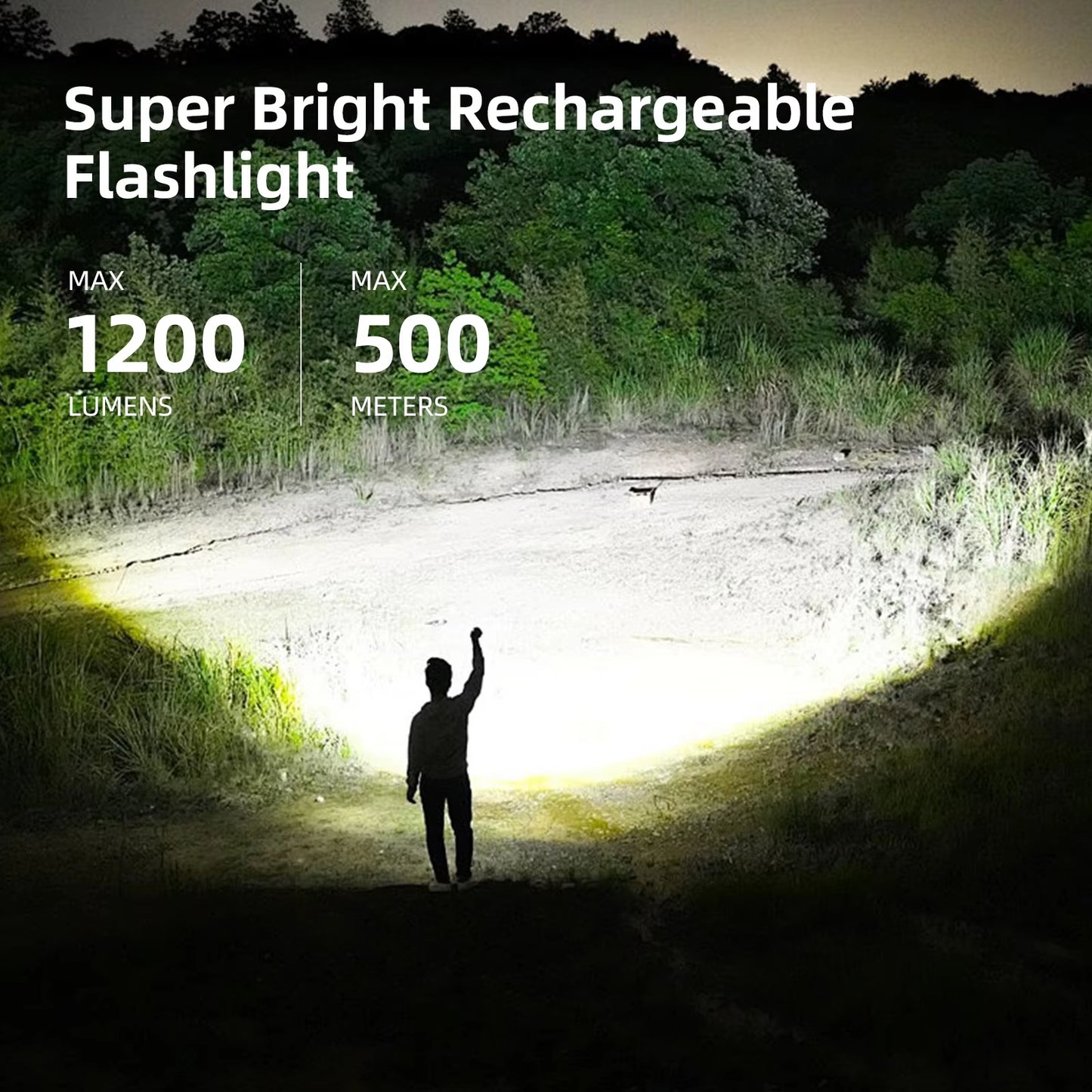 WARSUN T800 LED Tactical Flashlight with Magnetic Base, 1200 Lumens, COB Sidelight, and 5 Operating Modes