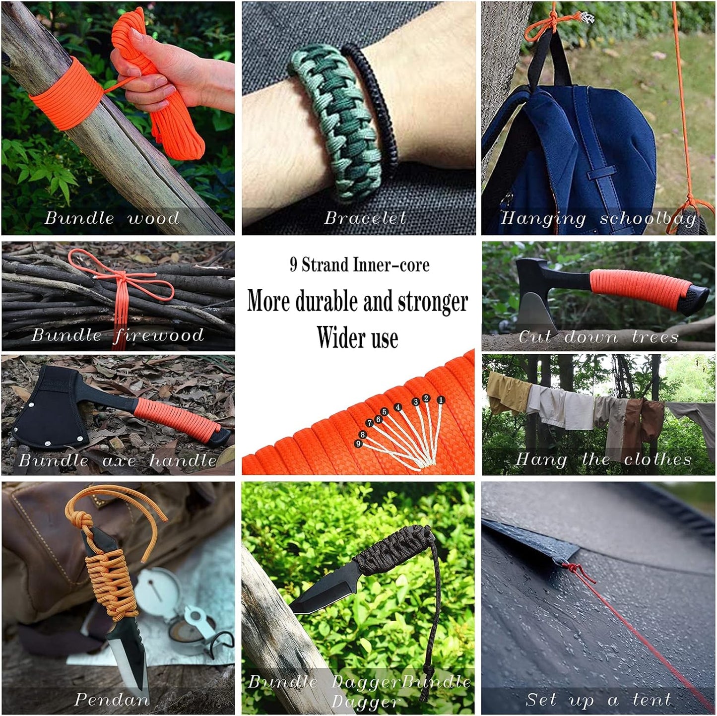 Camping Axe - 11" Portable Tactical Axe with Rope, Durable Stainless Steel Blade and Unbreakable Handle for Outdoor Survival and Crafting