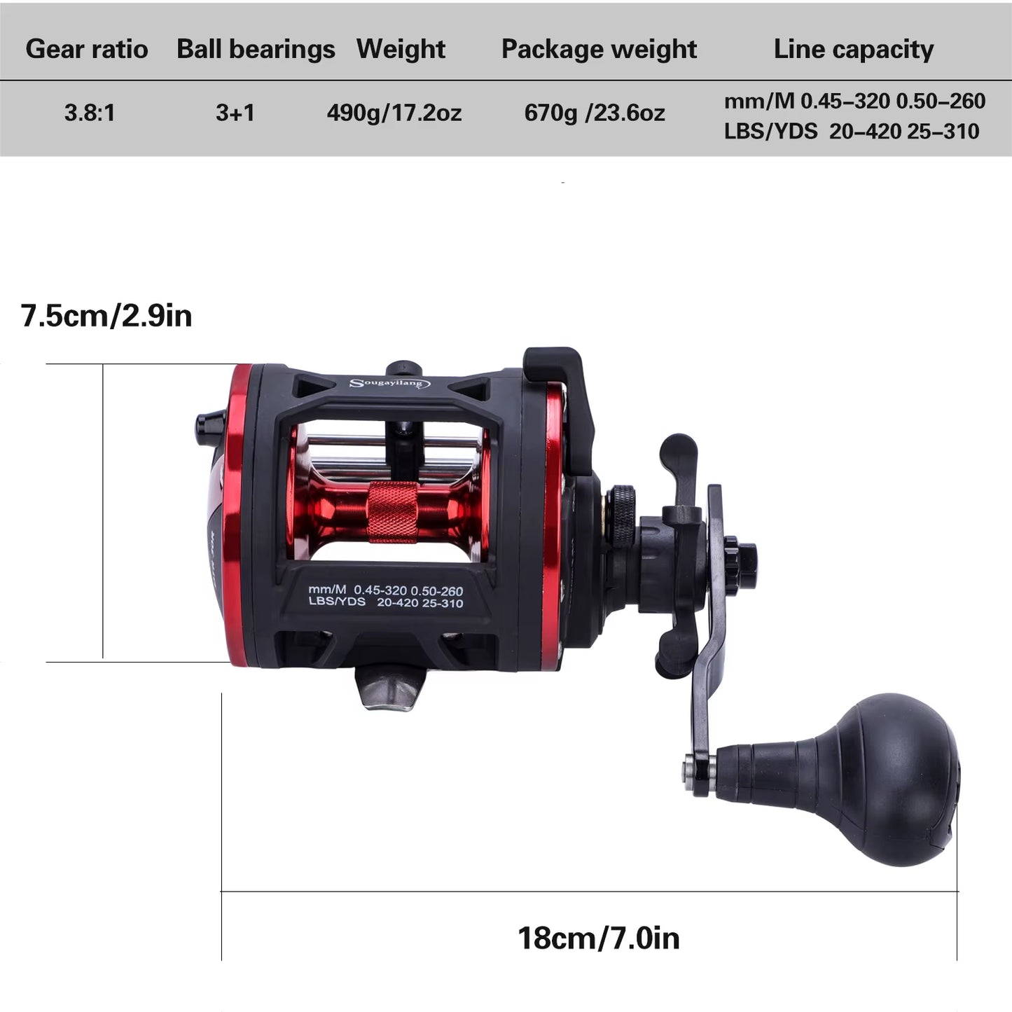 Sougayilang Baitcasting Trolling Fishing Reel - Versatile Left/Right Hand Design with High Line Capacity for Saltwater Fishing