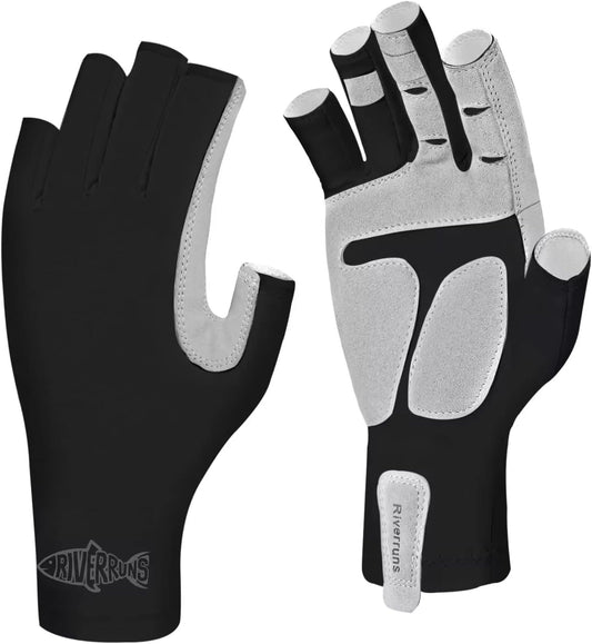 Riverruns UPF 50+ Fingerless Fishing Gloves for UV Protection in Outdoor Activities such as Fishing, Boating, Kayaking, Hiking, Running, Cycling, and Driving for Men and Women