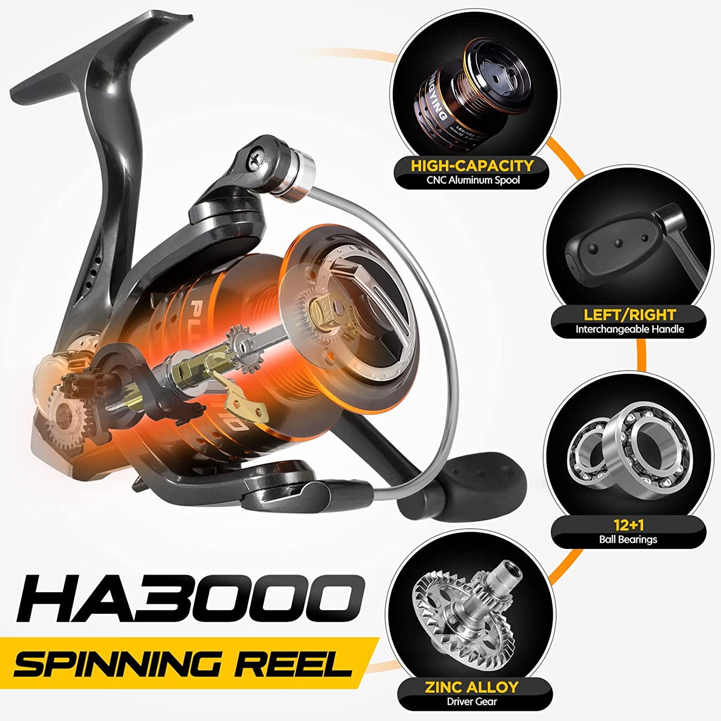 PLUSINNO Carbon Fiber Telescopic Fishing Rod and Reel Combo with 12 +1 Shielded Stainless Steel Bearings