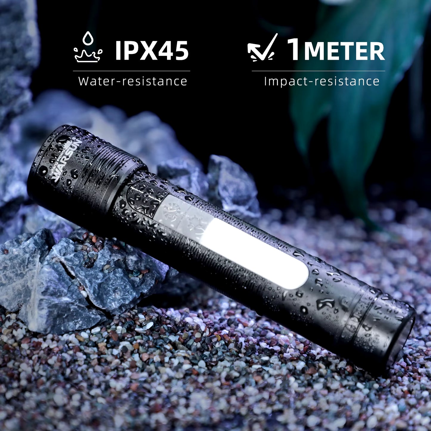 WARSUN T800 LED Tactical Flashlight with Magnetic Base, 1200 Lumens, COB Sidelight, and 5 Operating Modes