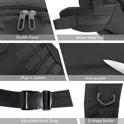 75L Lightweight Waterproof Hiking and Trekking Backpack - Tactical Ski Backpack in Black