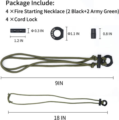 PSKOOK Survival Paracord Necklace with Flint and Steel - Essential Fire Starter for Camping, Hiking, and Backpacking