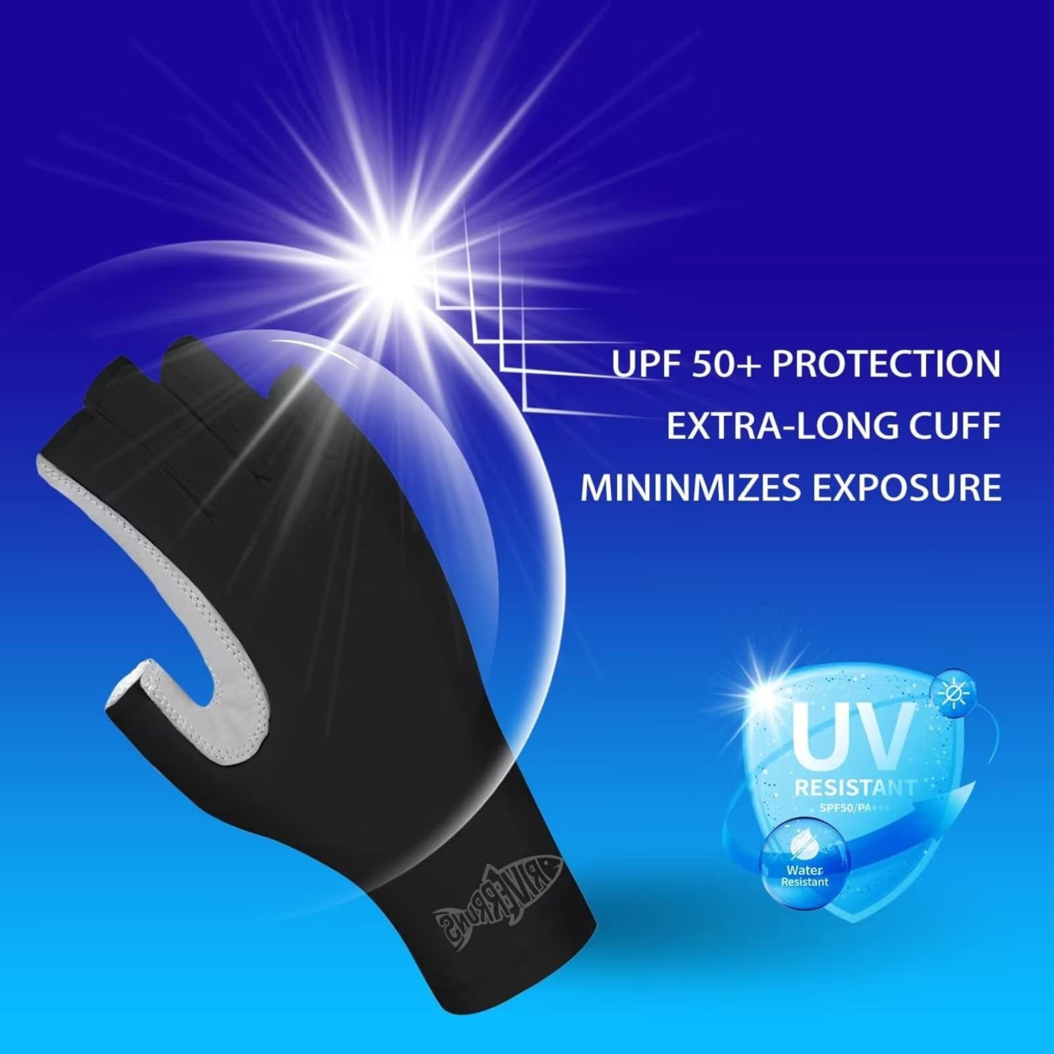 Riverruns UPF 50+ Fingerless Fishing Gloves for UV Protection in Outdoor Activities such as Fishing, Boating, Kayaking, Hiking, Running, Cycling, and Driving for Men and Women